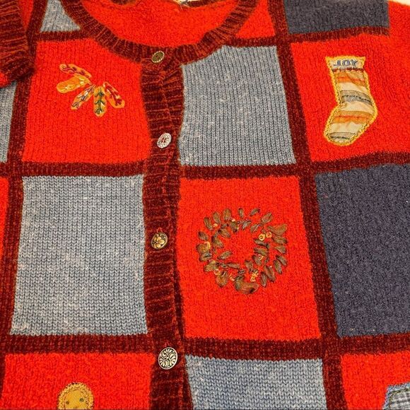 Vintage Christmas Sweater with Patchwork & Embellishments Size XL - Picture 7 of 9